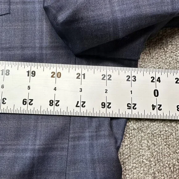 Peter Millar Plaid Navy Blue Sport Coat Suit Blazer Two Button Men's Size 46R - Picture 2 of 6